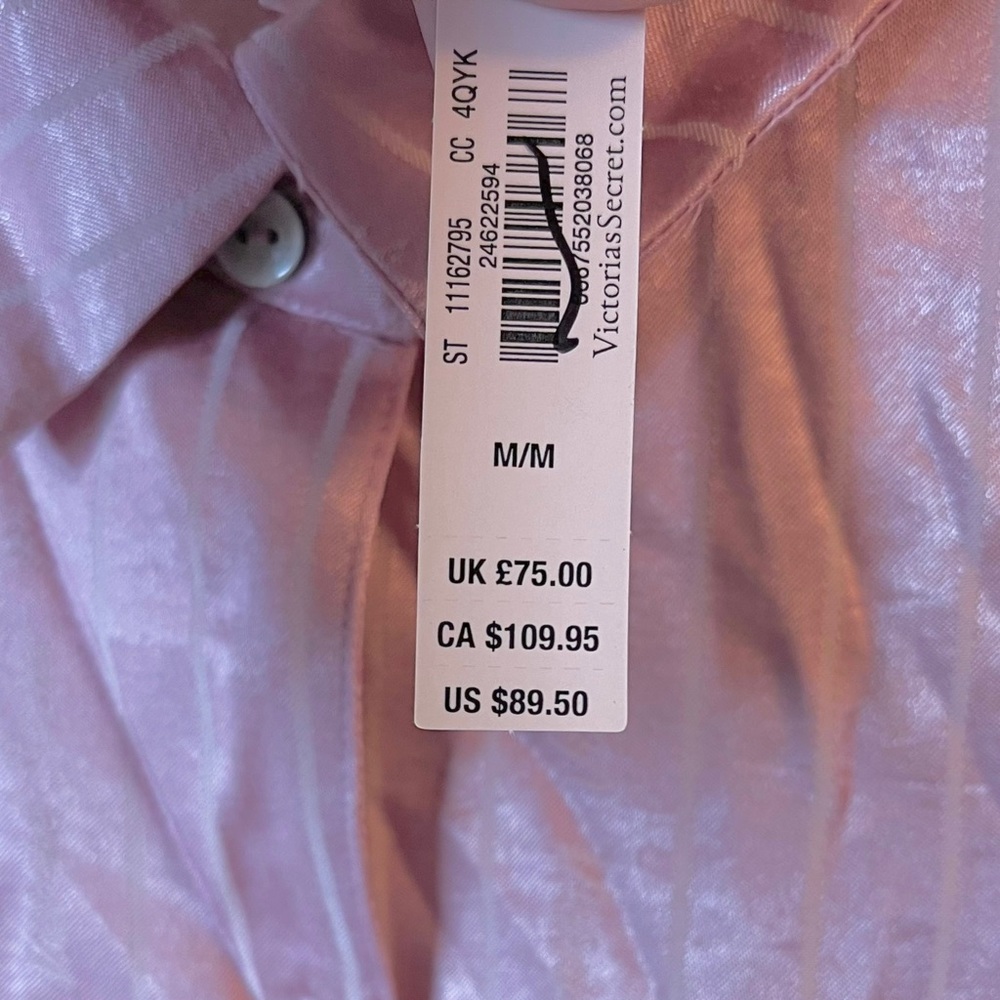 Victorias Secret Pajama Shirt Women’s Medium Pink Striped Button Up Silky top - Picture 9 of 9